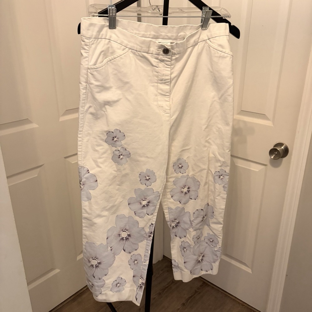 Jones Wear Sport White Floral Capri Pant Cropped 12 Grandma chic Coastal Y2K EUC